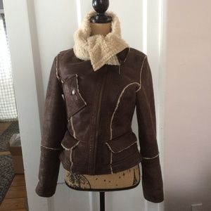 Jou Jou Jacket Faux Leather Fur Zipper Cross Over